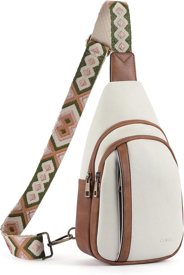 CLUCI Crossbody Bags for Women Men,Leather Sling Bag Cross Body Backpack for Woman Gifts for Women Birthday Unique (0-4a Beige With Brown)