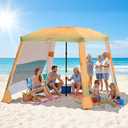 Beach Cabana,3 Side Curtains,7.2 * 7.2 FT for 5-6 People, Beach Canopy with Sand Bags,Easy Beach Shade, Beach Tents for Family, Adjustable Height,Yellow, 97*17*17