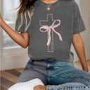 RoseSeek Girl's Bowknot Cross Graphic Tees Crew Neck Short Sleeve T Shirts Streetwear Tops (Dark Grey, 11Y)