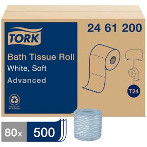 Tork Advanced Bath Tissue Roll, 2-Ply
2 Ply - 3.96" x 156.25 ft - 500 Sheets/Roll - 4.35" Roll Diameter - White - Soft, Embossed, Individually Wrapped, Absorbent - For Plumbing, Bathroom - 500 / Roll
Part Number: TRK2461200