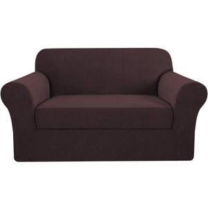 H.VERSAILTEX 2 Separate Pieces Stretching Loveseat Slipcover/Furniture Cover Love Seat, Thick and Durable Jacquard Covers Suit for T Cushion/Box Cushion, Easy to Put on (Loveseat, Brown)
