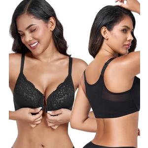 DotVol Women's Plus Size Front Closure Non Padded Underwire Posture Back Everyday Bra 34 G