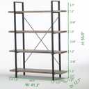 HSH 4-Shelf Vintage Industrial Bookshelf, Rustic Gray Wood and Metal 4 Tier Bookcase, Open Wide Etagere Book Shelf for Home Office Livingroom Bedroom Dispaly, Light Grey Oak