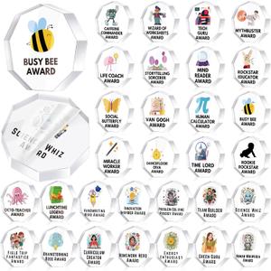 30 Pcs Funny Trophy Awards Gifts Bulk Employee Appreciation Week Gift Mini Acrylic Reward Teacher Nurse Coworker Team Small Clear Acrylic Medallions for Office
