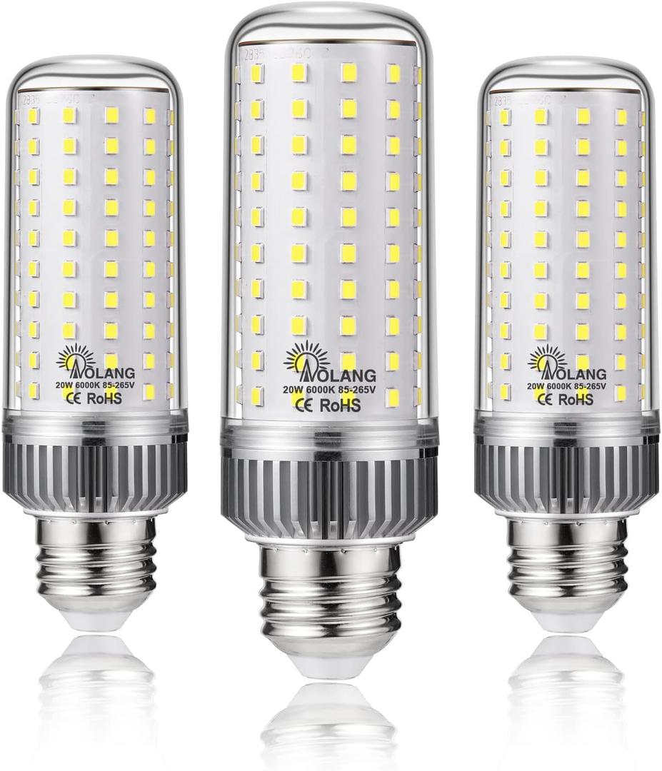 E26 LED Bulb,20W LED Corn Light Bulb 180W Equivalent 6000K Daylight White 2000LM Non-dimmable Flicker Free Ceiling Fan LED Corn Bulb for Indoor Outdoor Home Garage, 3-Pack (Daylight White)