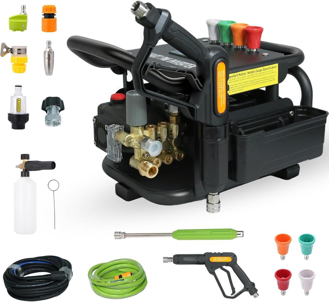 2025 Upgraded 100bar 2.3GPM Commercial Electric Pressure WasherPM Inverter 3HP Motor,Horizontal Triplex Pump,Power Washer with 65dB Quiet,with 7 Nozzles (0/15/25/40/Soap/Turbo) for Cars/Driveway