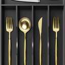 Greenual Black Silverware Organizer 10 In Utensil Organizer Silverware Tray for Drawer Cutlery Flatware Organizer for Kitchen Bamboo Wood