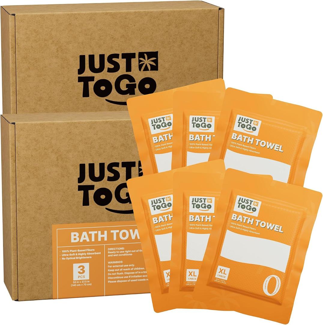 Disposable Bath Towels 6 Pack, Large 55 x 27.5 in, Ultra Soft Thick Durable Absorbent Non-Woven Towels, Vacuum-Packed for Camping, Hotel, Gym, Hiking, Travel Essentials, Pet care
