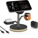 3 in 1 Charging Station for Apple Devices, Fast Charging Magsafe Charger Stand with LED Light and 20W PD Adapter, Wireless Nightstand Charger for iPhone17/ 16/ 15/ 14/ 13/ 12 Series, AirPods, iWatch and More