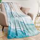 Coastal Beach Throw Blanket Ultra-Soft Cozy Coastal Decor Fleece Blankets Lightweight Teal Ocean Art Flannel Blanket for Couch Sofa Bedding Home Decor (50" L x 40" W, Coastal)