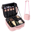 gzcz Large Capacity Travel Makeup Train Case 16.5 Inches Professional Makeup Cosmetic Case Portable Artist Cosmetics Brushs Organizer Storage Bag With Adjustable Dividers And Shoulder Strap (Black)