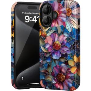 Case for iPhone 17, Glossy Hybrid 2-Layer Hard Shell, Aesthetic Scratch Resistant Cover, Vibrant Defined Blossoms