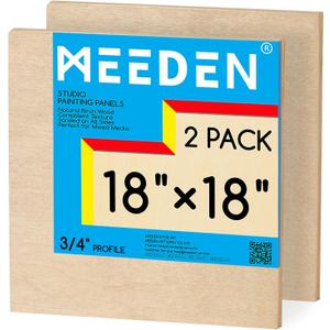 MEEDEN Unfinished Wood Canvas Board: 3/4” Deep 18x18” Wooden Canvas Panel Pack of 2 - Blank Cradled Wood Art Board for Painting
