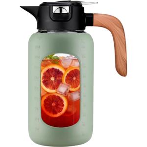 84 oz/2.5 Liter Glass Pitcher with Lid and Handle, Glass Carafe/Jug for Hot/Cold Water, Large Iced Tea Pitcher for Coffee, Juice and Homemade Beverage (Olive)