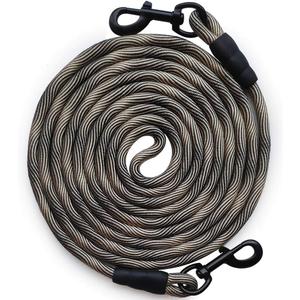 BTINESFUL Tie-Out Check Cord Long Rope Dog Leash, 12ft 20ft 30ft 50ft 75ft Dog Tether for Yard- Great for Large Medium Dogs Training, Playing, Camping, or Backyard (20ft, Beige Black)