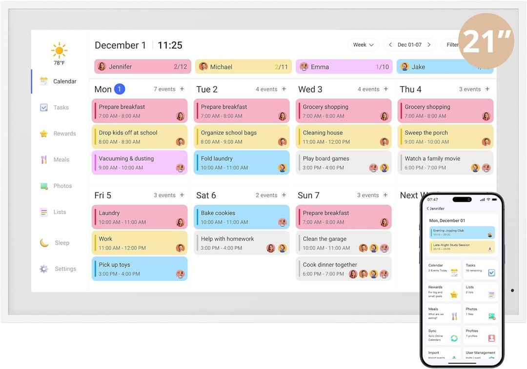Dragon Touch 21.5" Digital Calendar Chore Chart  1080P Full HD Interactive Touchscreen, Smart Family Planner, Hearth Display Digital Calendar Wall & Desk Mountable for Seamless Scheduling