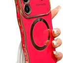 ZONRW for Samsung Galaxy S23 Case Magnetic,for Women Girls Soft Cute Wave Frame Curly Shape Love Heart Luxury Plating Phone Case Compatible with MagSafe Shockproof Back Cover 6.1", Hot Pink