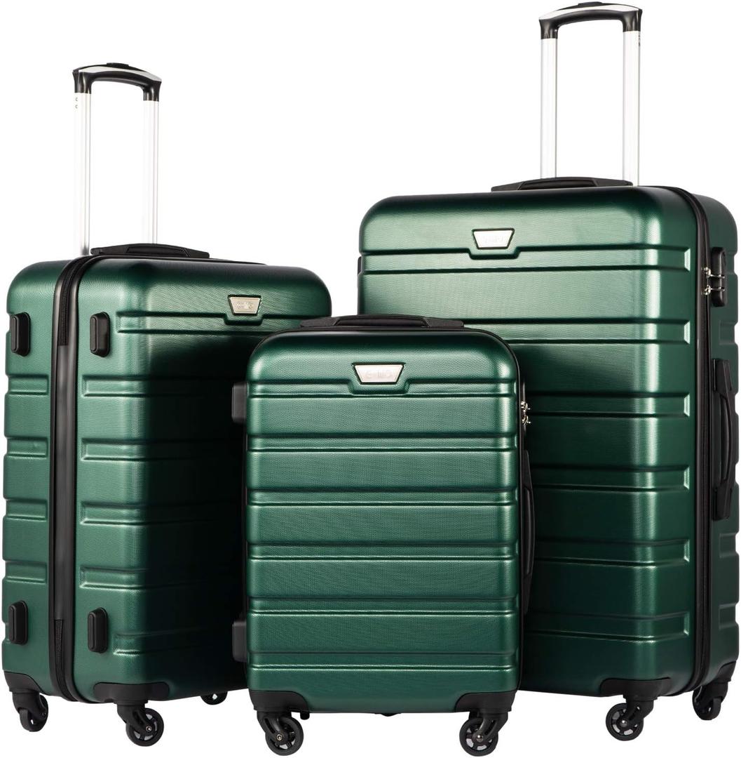 Coolife Luggage 3 Piece Set Suitcase Spinner Hardshell Lightweight TSA Lock (dark green3) (20in24in28in)