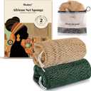 CORATED African Net Sponge Authentic, Shower Loofah Exfoliating Bath Net Sponge with Knots, Body Scrubber for Women and Men Daily Use Body Care, Travel Portable Bath Accessories for Bathroom (Linen & Dark Green)