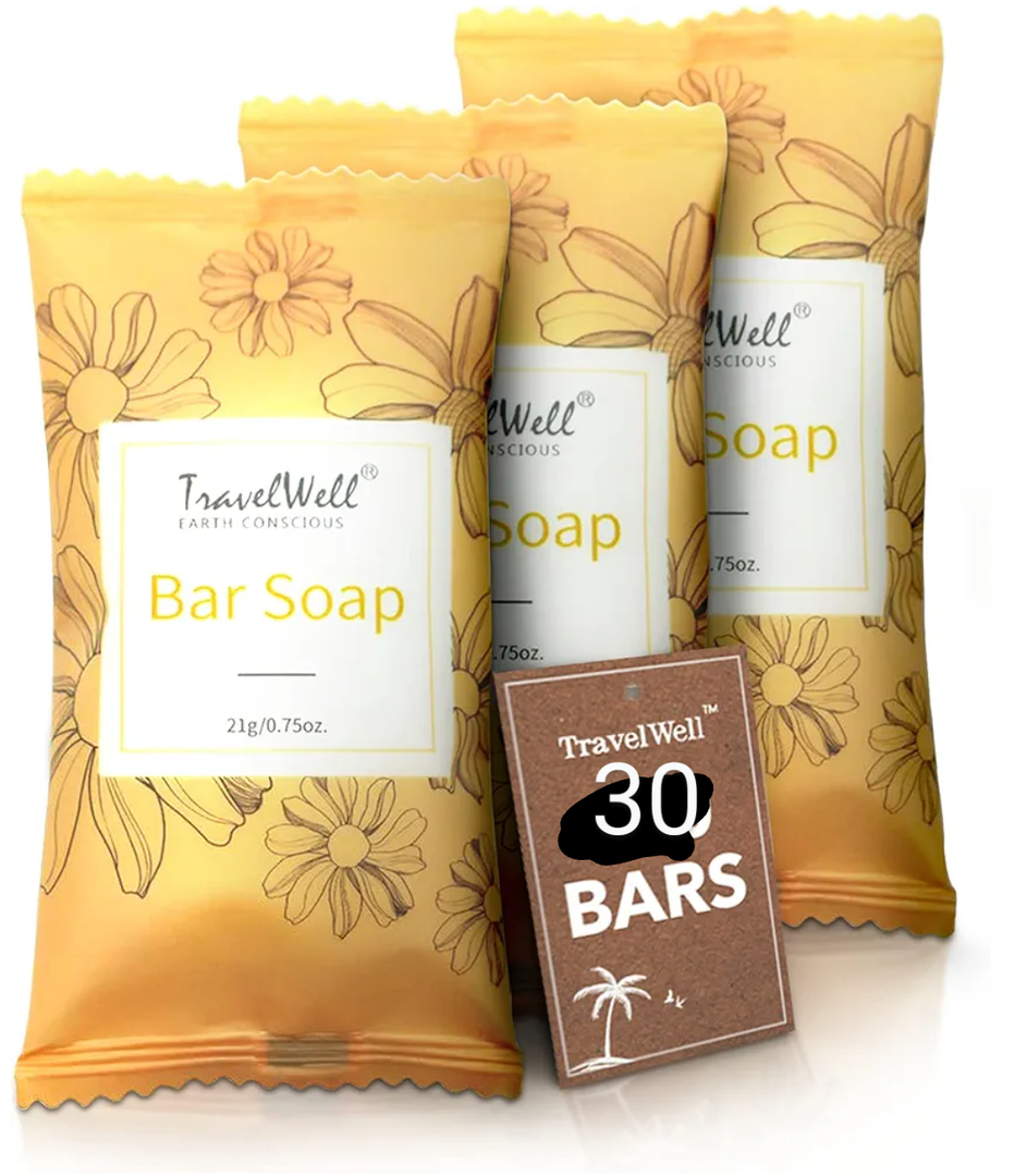 Bar Soap Bulk - 30 Pack, 0.75 oz Rectangular Travel Size Soap Bars - Individually Wrapped for Hotels and Motels - Great for Vacation Rental and Airbnb Toiletries or Hygiene Kits Supplies