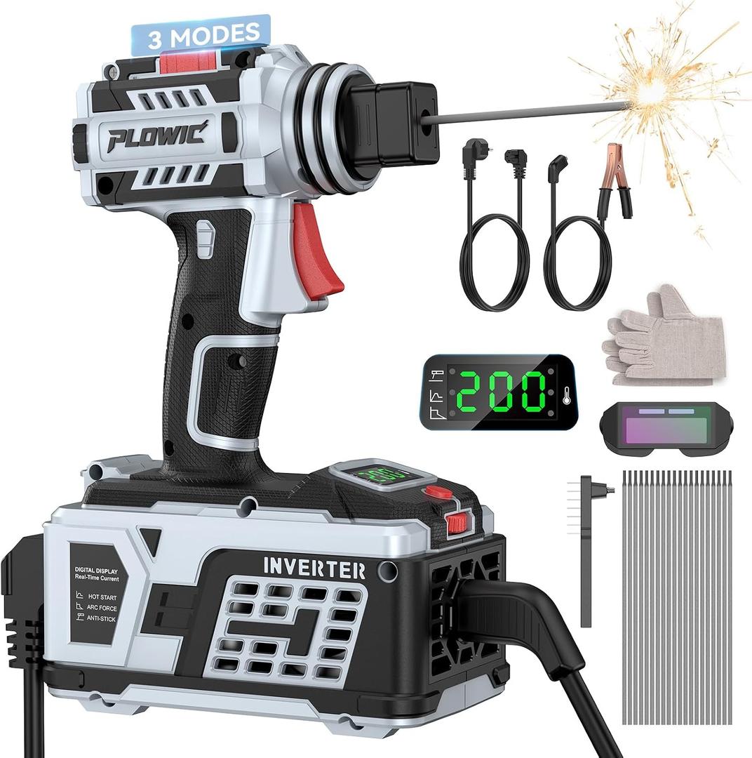 Portable Welding Machine:【2026 Next-Gen】110V Handheld Welder with Balanced Design, LCD Display & 3 Modes (MMA/Hot Start/Arc Force), 200A IGBT Inverter ARC Welder Gun Fits 1/16"-1/8" Rods, Gray 