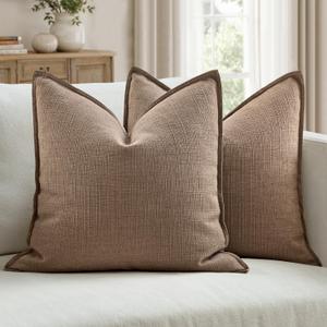 MIULEE Pack of 2 Thick Textured Couch Throw Pillow Covers, Coco Brown Decorative Pillow Covers 18x18, Neutral Linen Cushion Cases for Sofa Bed Living Room Modern Farmhouse Home Decor, No Filling