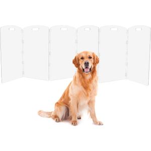 Modern Frame Clear Acrylic Freestanding Dog Gate - 32" Tall Extra-Wide Folding 6-Panel Pet Barrier for Doorways, Stairs & Large Openings, Indoor Fence for Small to Large Dogs & Cats