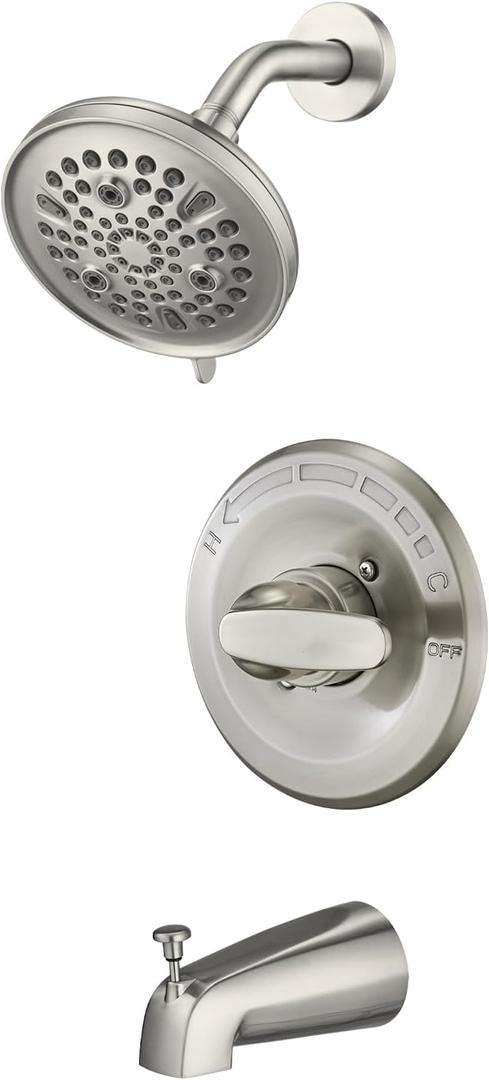 Bathtub Faucet Trim Kit Compatibe with 1300/1400 Series, 9-Setting High Pressure 5.5" Round Rain Shower Head& Handle Set, Brushed Nickel(Valve& Catridge Not Inclued)