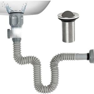 Bathroom Sink Drain Kit, Bathroom Sink Drains with Expandable & Flexible P Trap, Suitable for 1-1/4'' or 1-1/2'' PVC Drain Pipe