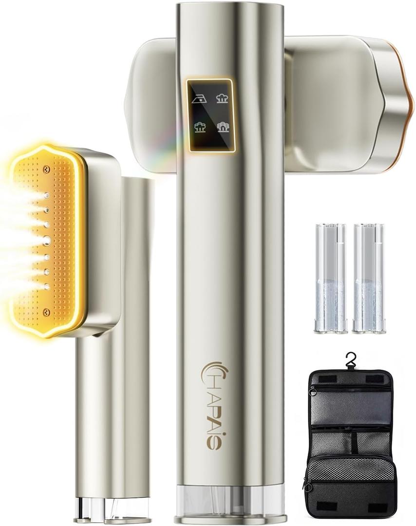 HAPAIS Steamer for Clothes,2-in-1 Clothes Steamer Handheld with 200ml Large Capacity,25 Min Continuous Use,4 Modes 1300W Travel Steamers with Storage Bag for Travel/Home (gold)