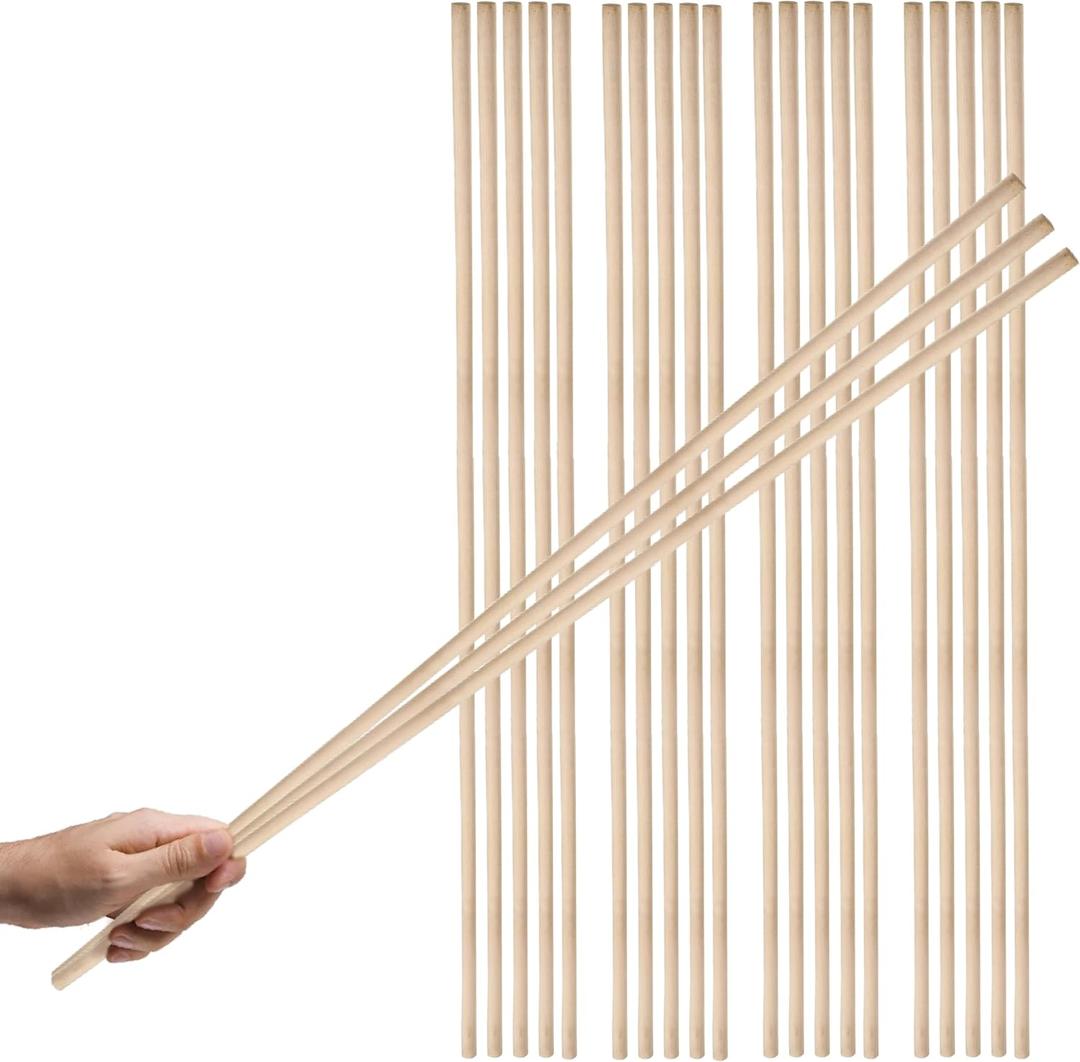20PCS Wood Dowel Rod 24 Inch  Wooden Dowels 1/4 inch x 24 Inch for Crafts Wood Craft Sticks Bamboo Rod Bamboo Sticks Long for DIY Projects