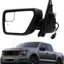 Dasbecan Left Driver Side Mirror Compatible with 2021-2024 Ford F150 XL/XLT/STX with Power Heated Glass, Manual Folding, Black Texture Mirror Cover (5pins)