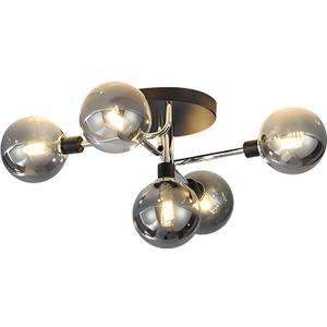 BOKT Sputnik Chandelier 5 Heads Semi Flush Mount Ceiling Light Smoked Glass Glob Pendant Lighting Fixtures for Kitchen Dining Room Living Room Bedroom Bulbs Included (Smoke Gray Shade,Silver)