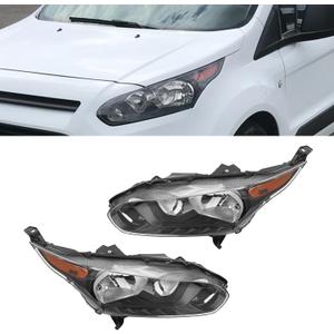 Front Headlights Assembly Left+Right Side for 2014-2018 Ford Transit Connect w/Black Trim Halogen Headlamp Set Direct Replacement FO2502327 DT1Z13008P (A pair)