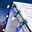 2PACK C9 LED Christmas Lights with 100 Spring Clips, Total 100ft 100 LED Waterproof Strawberry String Lights, Commercial Grade Extendable Perfect for Roofline House Xmas Decor, Blue & Pure White