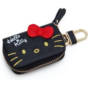 Cartoon Cute Car Remote Key Case,PU Leather Car Key Holder Ring Box,Metal Hook Zipper Embroidered Bag,Wristlet Keychain Key Case,for Women and Men. (Black)
