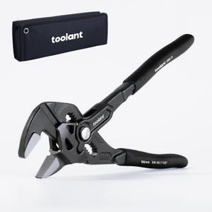 toolant 7-INCH Plier Wrench, CR-V Construction Adjustable Wrench With Pouch, Black Finish Smooth Jaw Pliers, Parallel Jaws with Comfortable Grips, Suitable for All Types of Nuts, Water Pipes, etc