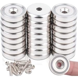 26 Pcs Super Strong Cup Magnets Heavy Duty, 0.79" (20 mm) Neodymium Countersunk Hole Magnet Strong with Screw for Wall Mounting Round Rare Earth Magnets with Holes for Kitchen Tool Hanging