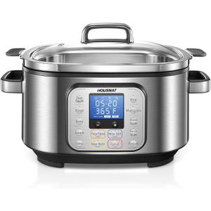 HOUSNAT Slow Cooker, 10 in 1 Programmable Slow Cooker 6QT 304 Stainless Steel Inner Pot, Multi-Cooker with Rice, Yogurt, Saut, Steam, Delay Start & Adjustable Temp for Large Families & Entertaining, 6 Quarts