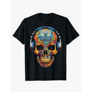 Skull Art Geometric Fantasy Colorful Graphic Skull T-Shirt, Size 2XL