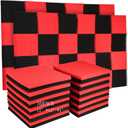 50 Pack Acoustic Panels Soundproof Studio Foam for Walls Sound Absorbing Panels Sound Insulation Panels Wedge for Home Studio Ceiling, 1" X 12" X 12" (Black&Red)