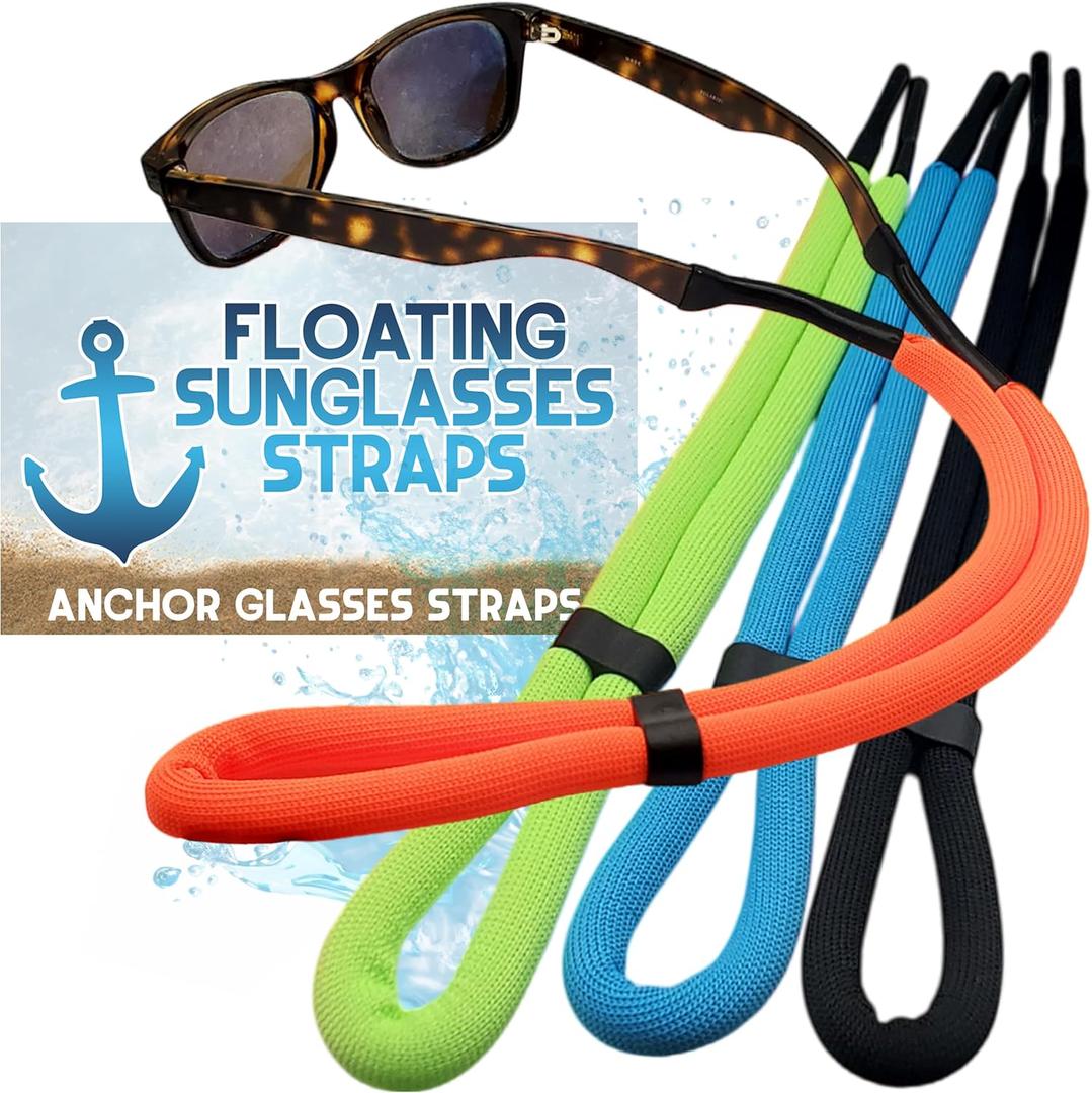 Floating Sunglasses Straps for Water  4 Pack Buoyant Glasses Retainer for Men Women  Adjustable Floatable Eyewear Lanyard for Boating Kayaking Fishing Paddleboarding Beach Lake Pool