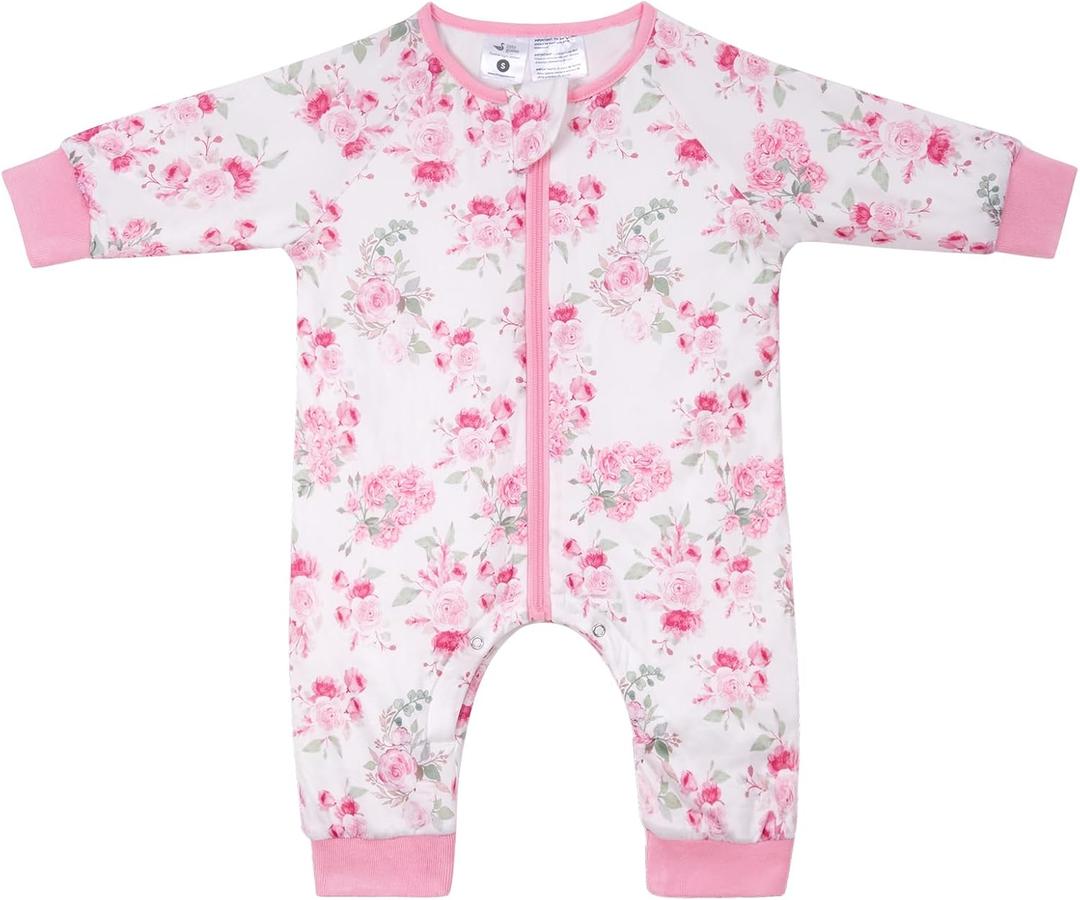 Baby Sleep Suit 1.0TOG Long Sleeve Wearable Blanket with Legs, Soft Sleeping Bag with Feet newborn to 24 Months (Small, Blushflower)