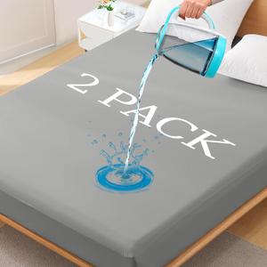 2 Pack Twin XL Premium Waterproof Mattress Protector, Soft Breathable Mattress Pad, Noiseless Bed Cover - Stretch to 21" Fitted Deep Pocket Mattress Protection - Dark Grey