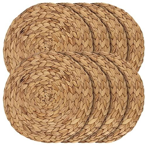 JEUIHAU Set of 5 Water Hyacinth Braided Placemat, 13 Inch Round Placemats Rattan Placemats, Natural Wicker Seagrass Rattan Placemats for Dining Table, Decoration