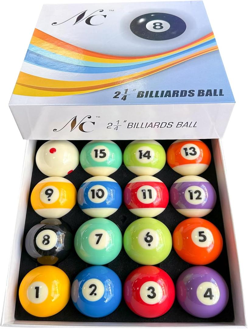 Billiard Balls Set, Deluxe 2-1/4" Regulation Size Billiard Pool Balls for Replacement (16 Resin Balls)