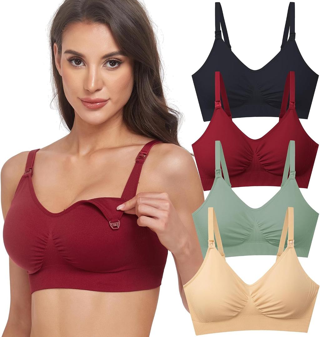 GXXGE 4Pack Nursing Bra for Breastfeeding Maternity Bras Push Up Silk Seamless Pregnancy Bralette Underwear, Size: Large