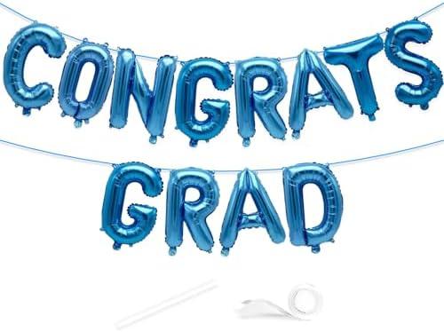 VHUWE Congrats Grad Banner Balloon, 16 Inch Black Congrats Grad Balloons for 2025 Graduation Party Decorations, Graduation Decorations Class of 2025, Congrats Grad Yard Sign 2025 Backdrop