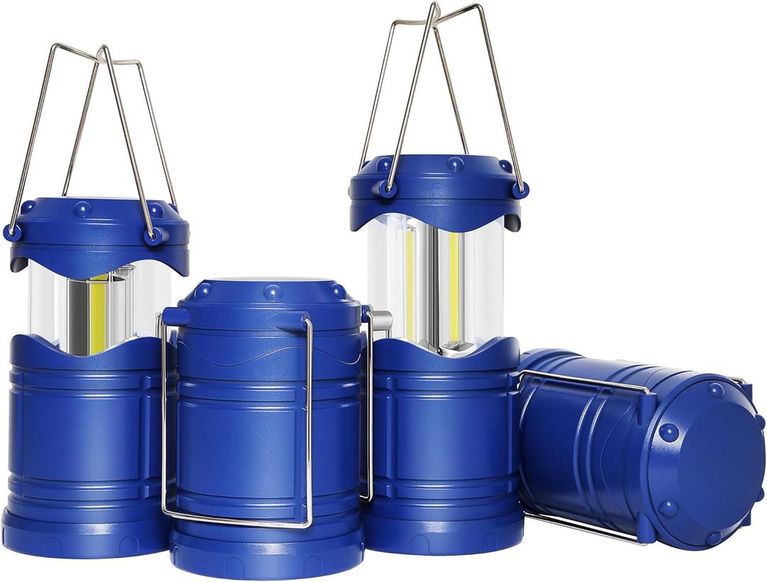 Lichamp LED Camping Lantern, 4 Pack Battery Powered Flashlight for Power Outages, Portable Collapsible Hanging Light Essential for Home, Outdoor, Emergency Lamp Survival Kit Gear for Hurricane, Blue