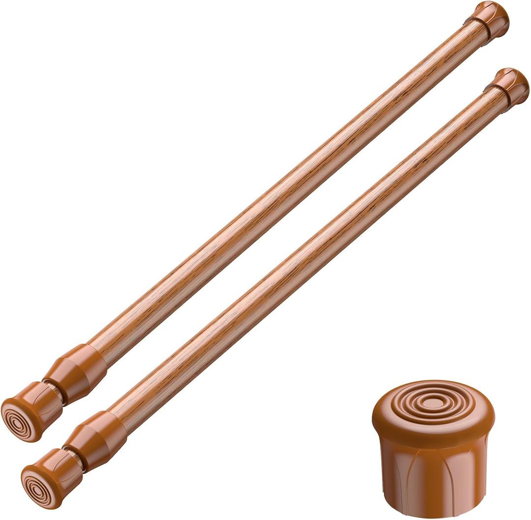 AIZESI 2PCS Curtain Rods Small Tension Rod 17 to 28 Inch Extendable Spring Curtain Rods Wood Color Tension Curtain Rod Short Spring Tension Rod for Window